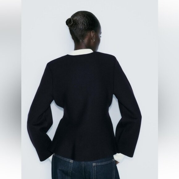 ZARA BELTED SHOULDER PAD KNIT BLAZER - Picture 4 of 6